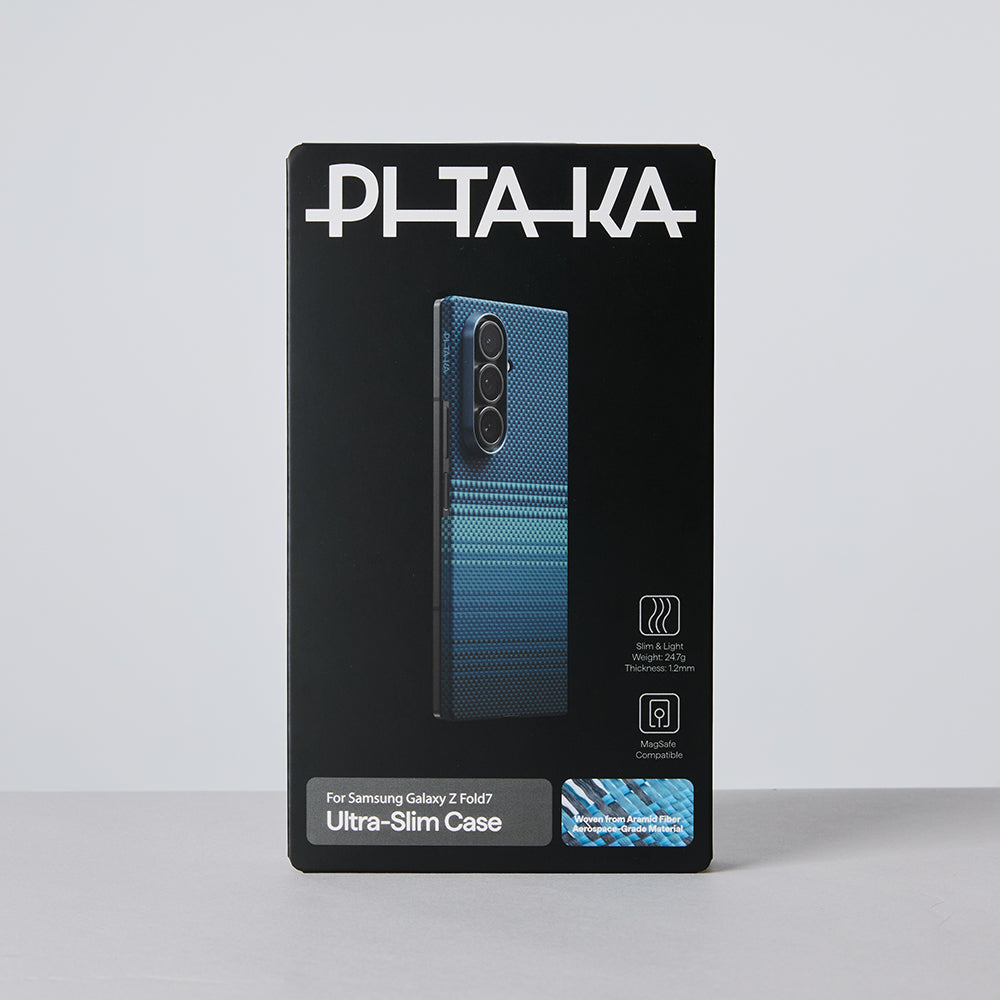 Galaxy Z Fold 7 Case M-safe Charging Feature Aramid Fiber Pitaka Tactile Woven Sunset-Moonrise Series Cover Blue