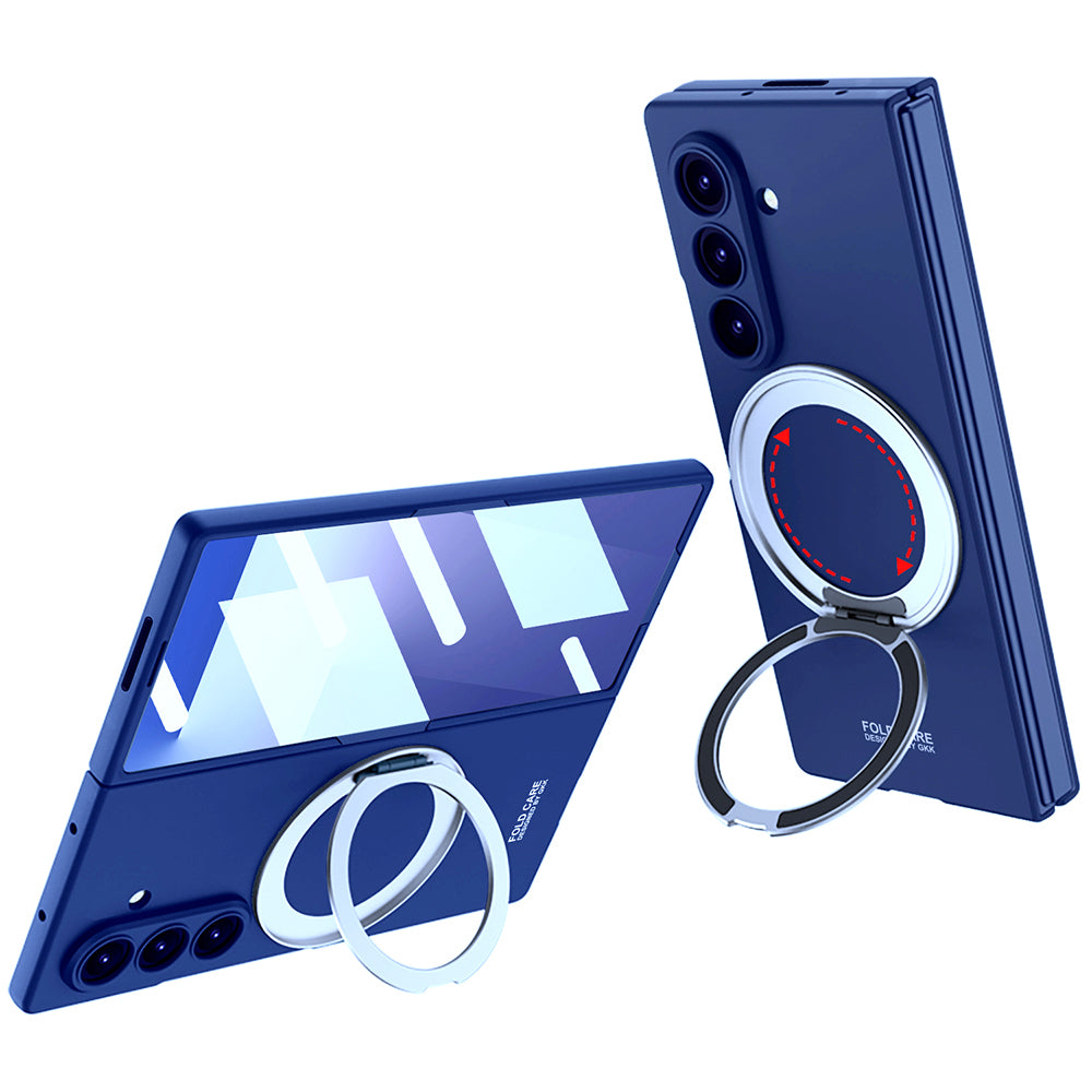 Galaxy Z Fold 7 Case M-safe Charging Feature Zore Kıpta Ring Camera Protection Cover Navy Blue