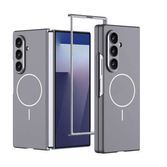 Galaxy Z Fold 7 Kılıf Wireless Şarj Özellikli Zore Kıpta M-safe Kapak Gri