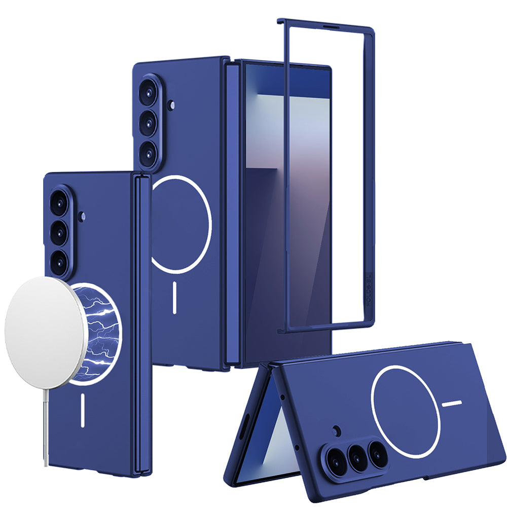 Galaxy Z Fold 7 Case Wireless Charging Feature Zore Kıpta M-safe Cover Navy Blue