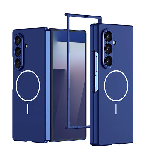 Galaxy Z Fold 7 Kılıf Wireless Şarj Özellikli Zore Kıpta M-safe Kapak Lacivert