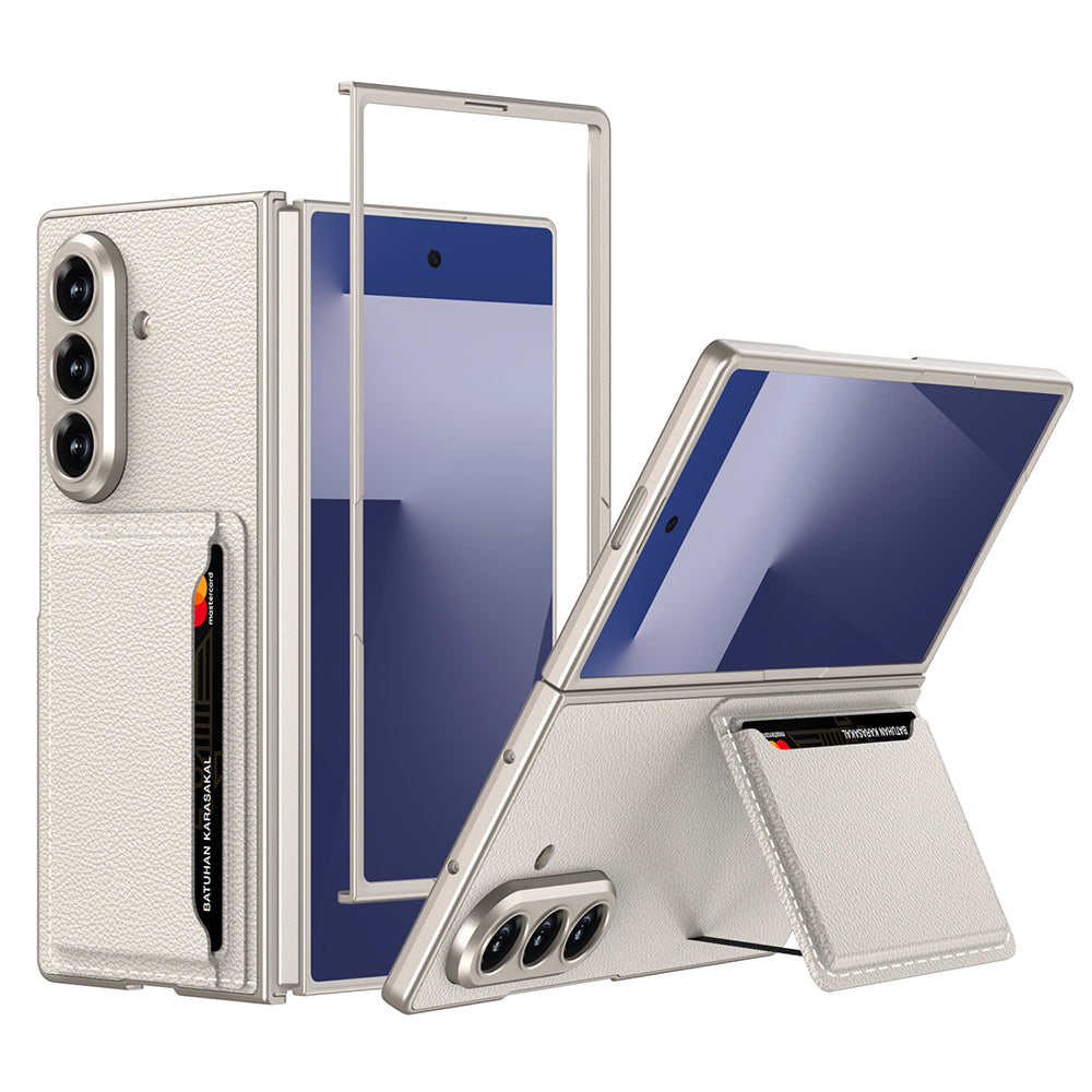 Galaxy Z Fold 7 Suni Deri Arka Yüzey Zore Kartlıklı Kıpta Silikon Kapak Gri