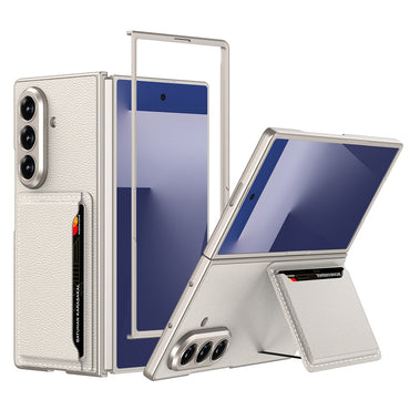 Galaxy Z Fold 7 Suni Deri Arka Yüzey Zore Kartlıklı Kıpta Silikon Kapak Siyah