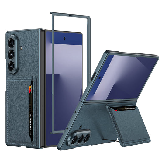 Galaxy Z Fold 7 Suni Deri Arka Yüzey Zore Kartlıklı Kıpta Silikon Kapak Yeşil