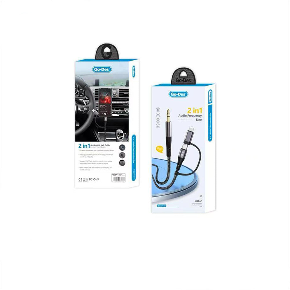 Go Des GAC-172 2in1 Type-C & Lightning to 3.5mm AUX Audio Cable 1M Black