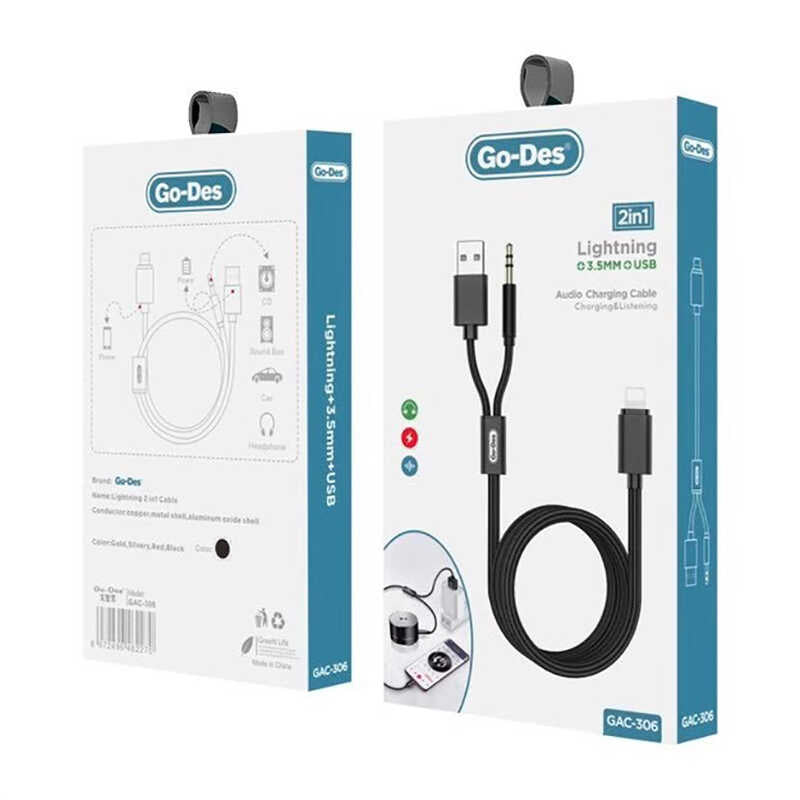 Go Des GAC-306 2 in 1 Aux Audio Cable Black