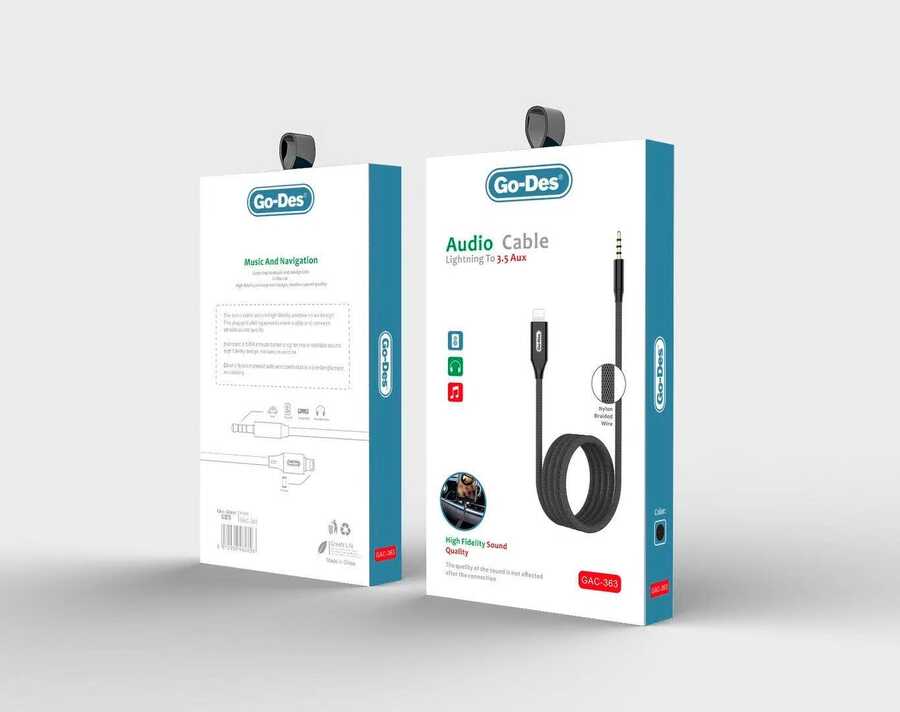 Go Des GAC-363 Lightning To 3.5mm Aux Cable Black