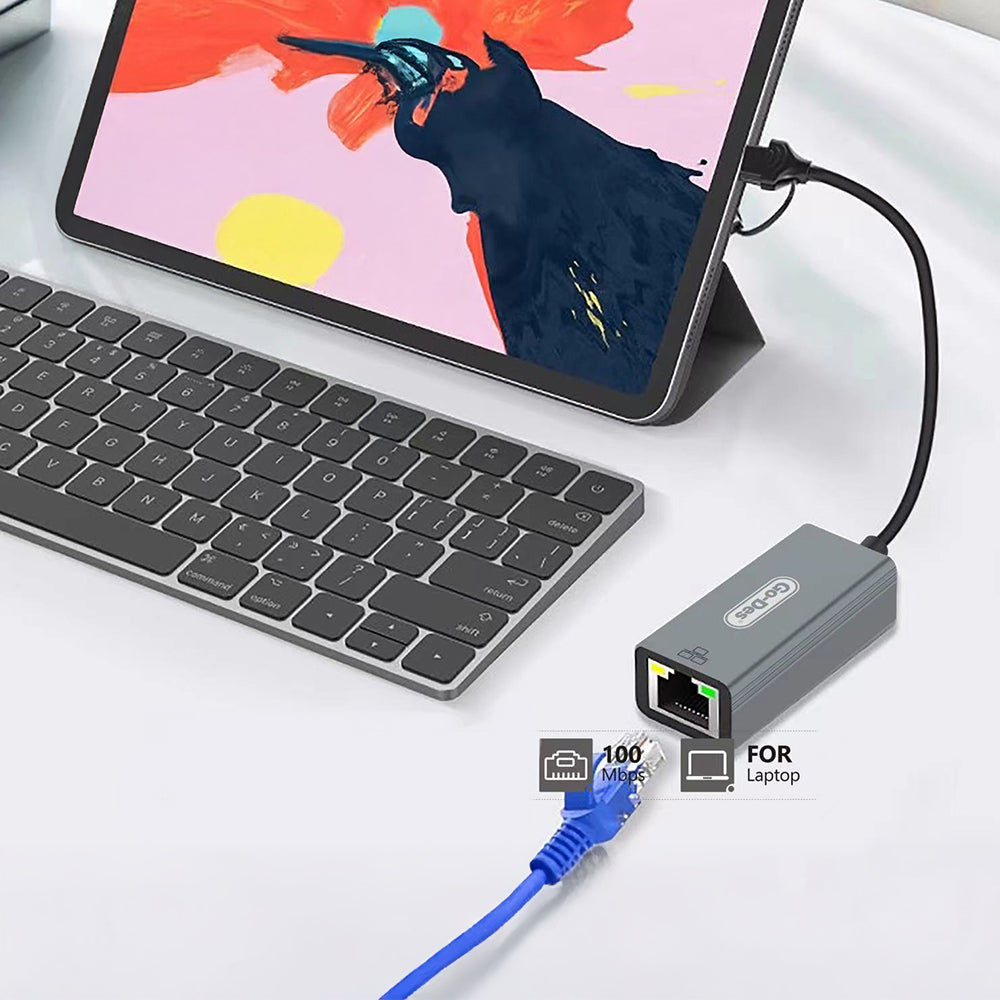 Go Des GD-6871 RJ45 Type-C to USB-A Ethernet Converter Cable 100Mbps Gray