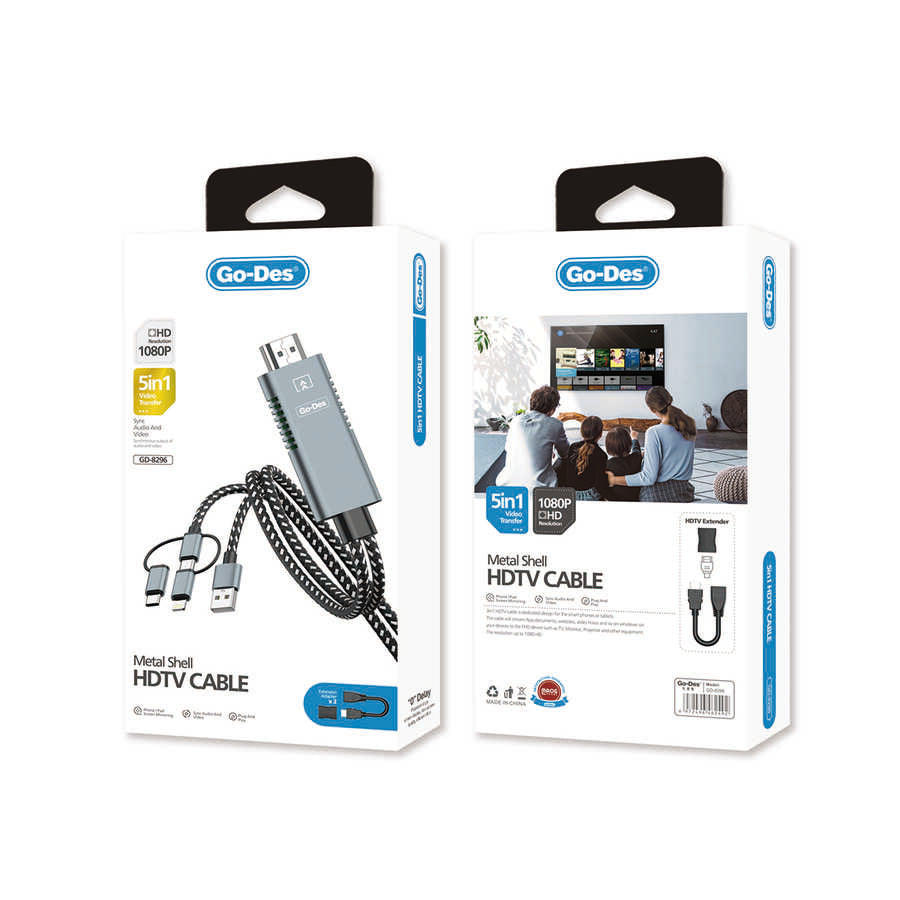 Go Des GD-8296 5 in 1 1080P HD HDMI Cable Gray