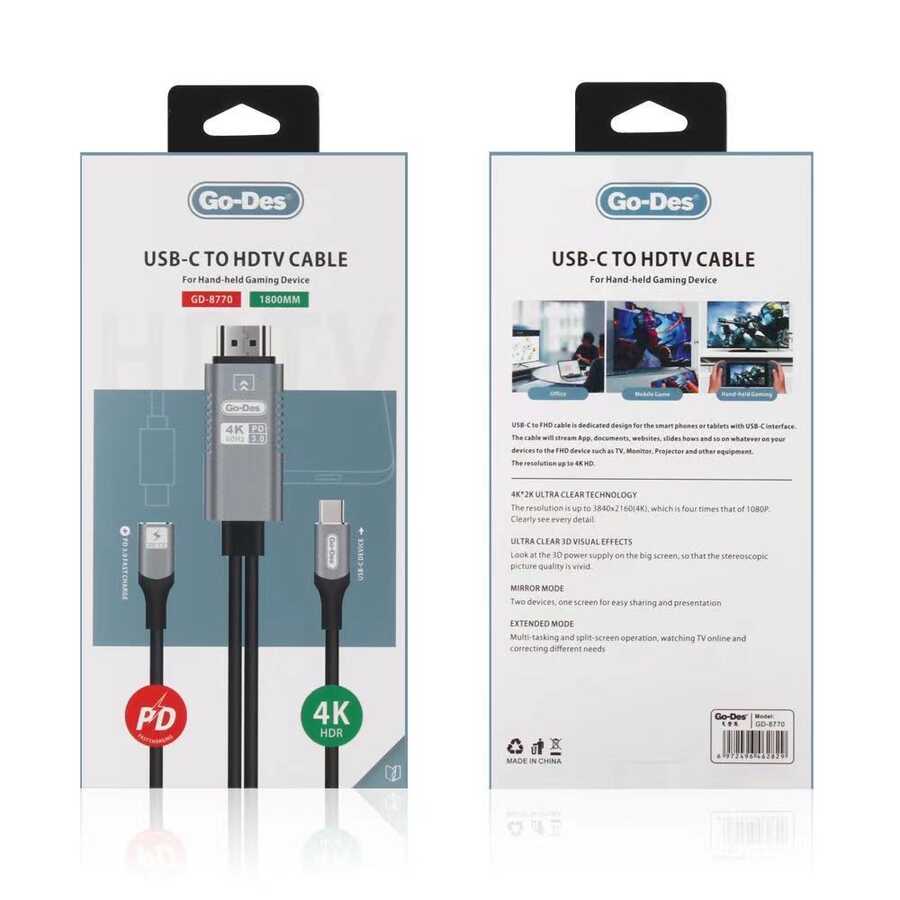 Go Des GD-8770 Type-C To HDMI Cable Black
