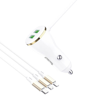 Go Des GD-CC202 5 in 1 5A Hızlı Şarj Çift USB-A ve Micro Type-C Lightning Kablolu Araç Şarj Aleti Beyaz