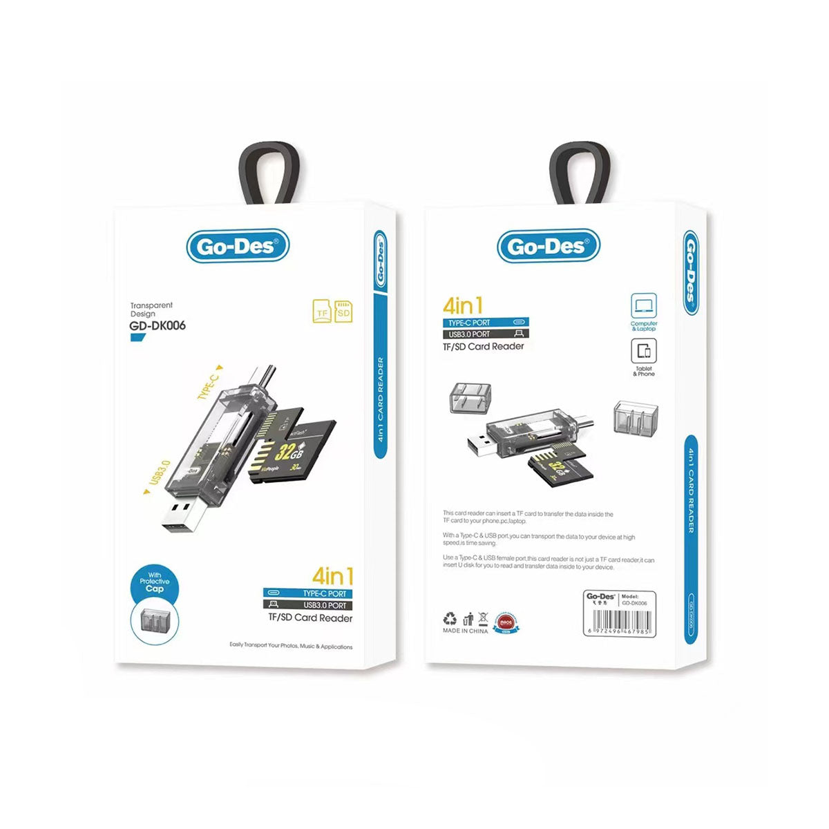 Go Des GD-DK006 Type-C & USB-A Output 4 in 1 OTG Memory Card Reader Black