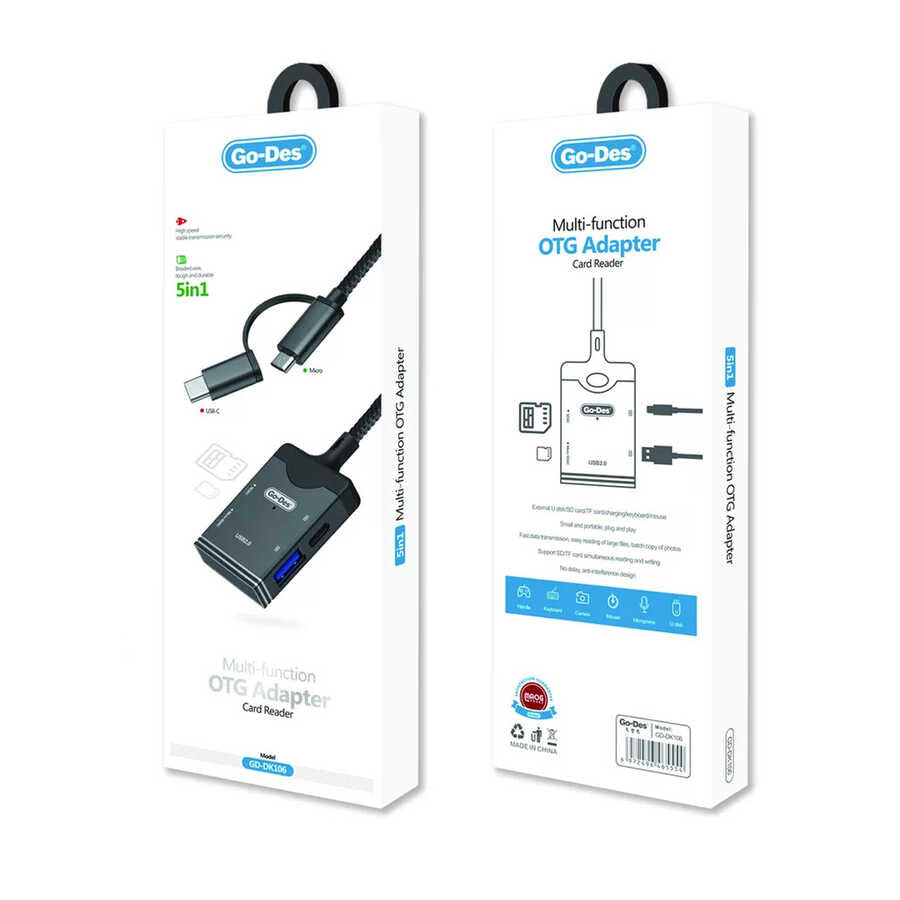 Go Des GD-DK106 5 in 1 OTG Memory Card Reader Black