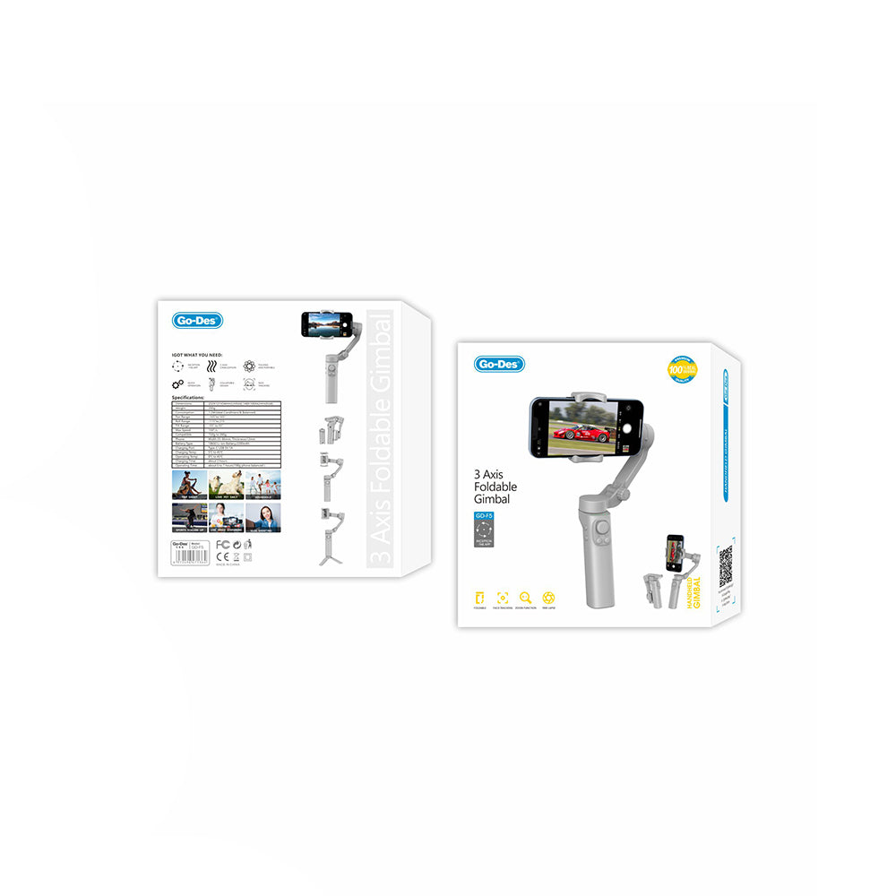 Go Des GD-F5 3 Eksenli El Tipi Yüz Tanıma Takip Özellikli Gimbal Stabilizatör Gri