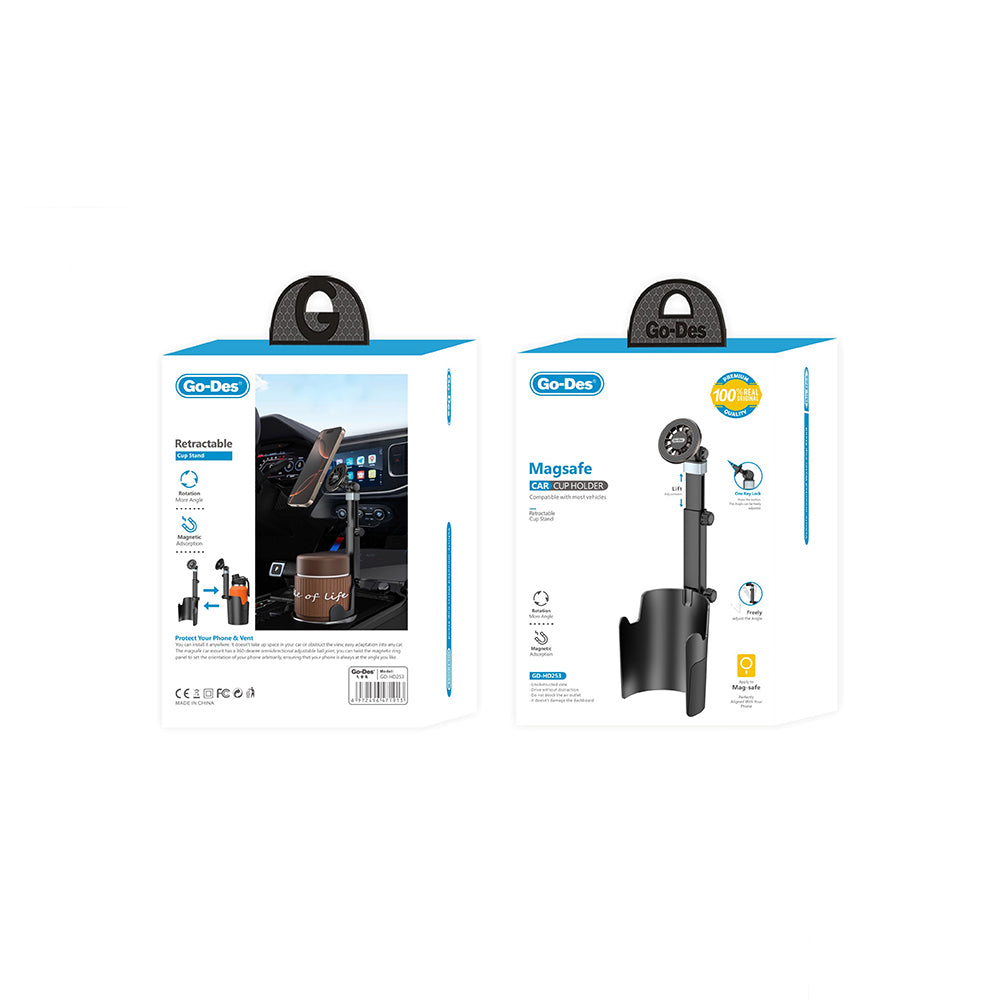 Go Des GD-HD253 M-safe Magnetic 360 Degree Rotating Cup Holder Design Phone Holder Black