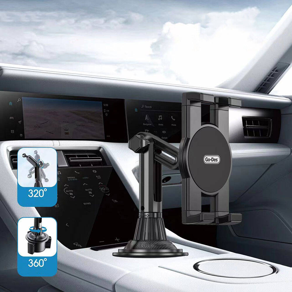 Go Des GD-HD313 Araç İçi Telefon Tutucu 360 Oynar Başlıklı Bardaklık Tipi Tutucu Siyah