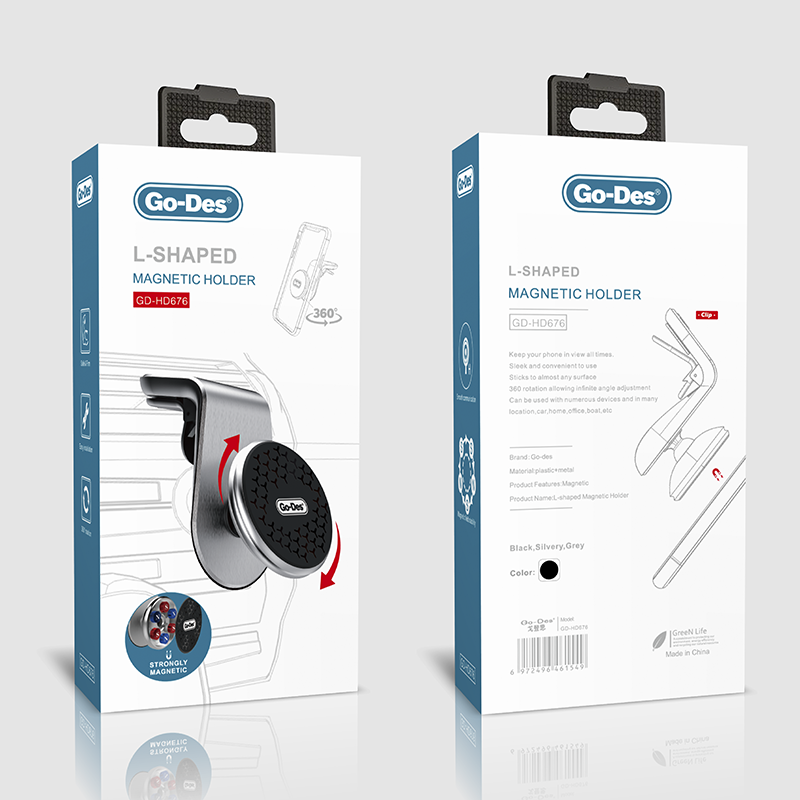 Go Des GD-HD676 L-Shaped Magnetic Car Phone Holder Black