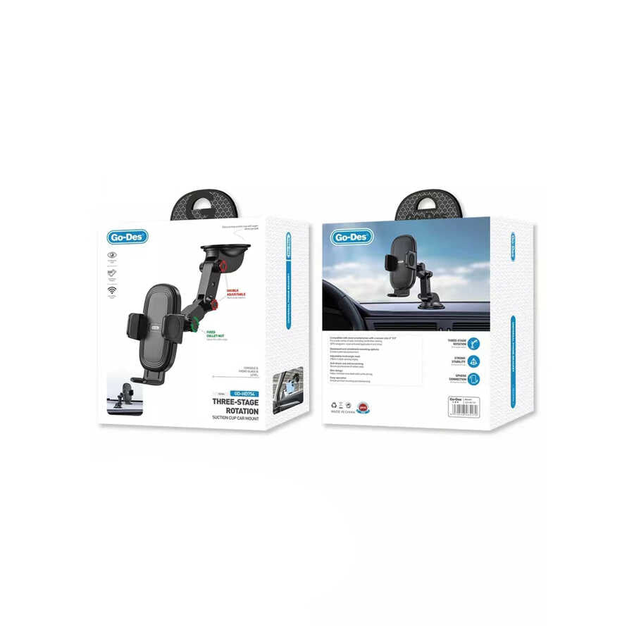 Go Des GD-HD754 In-Car Phone Holder 360 Rotating Head Suction Cup Design Black