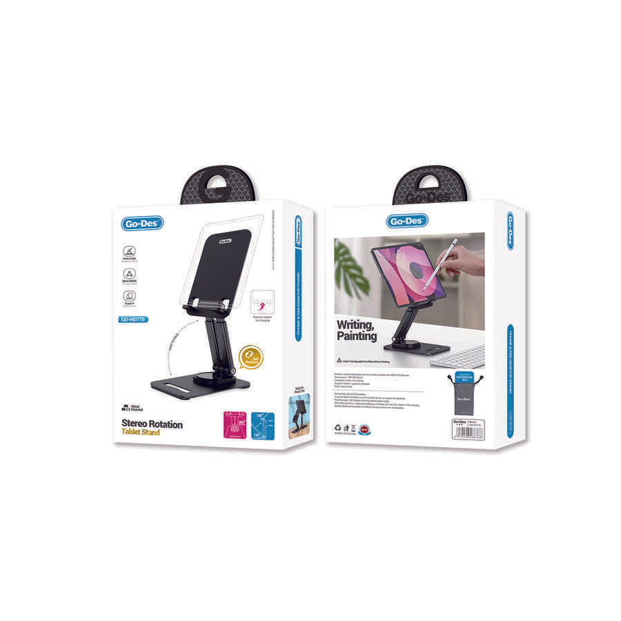 Go Des GD-HD778 Extendable 360 Rotating Head Metal Tablet Stand Black