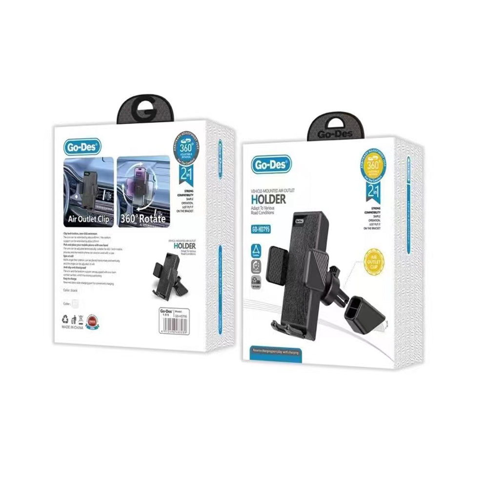 Go Des GD-HD795 Ventilation Design Car Phone Holder Black
