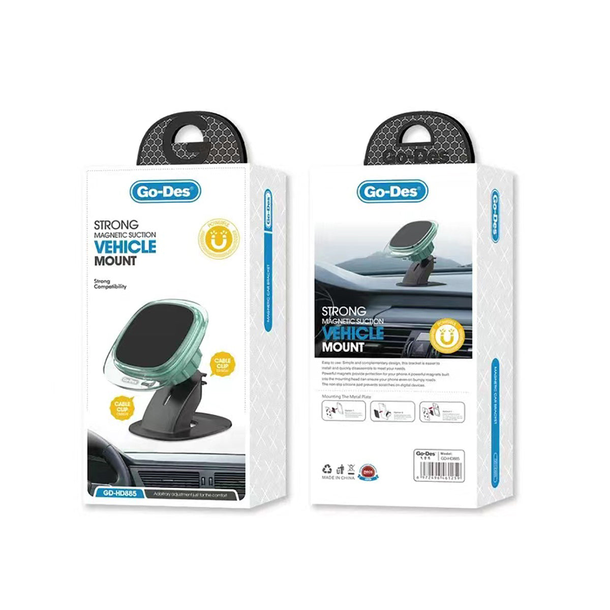 Go Des GD-HD885 Magnetic Stand Cable Organizer Flat Floor Car Phone Holder Black