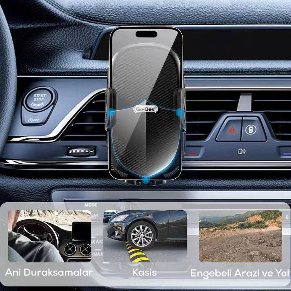 Go Des GD-HD936 360° Dönebilen ve Uzayan Başlıklı Araç Telefon Tutucu Siyah