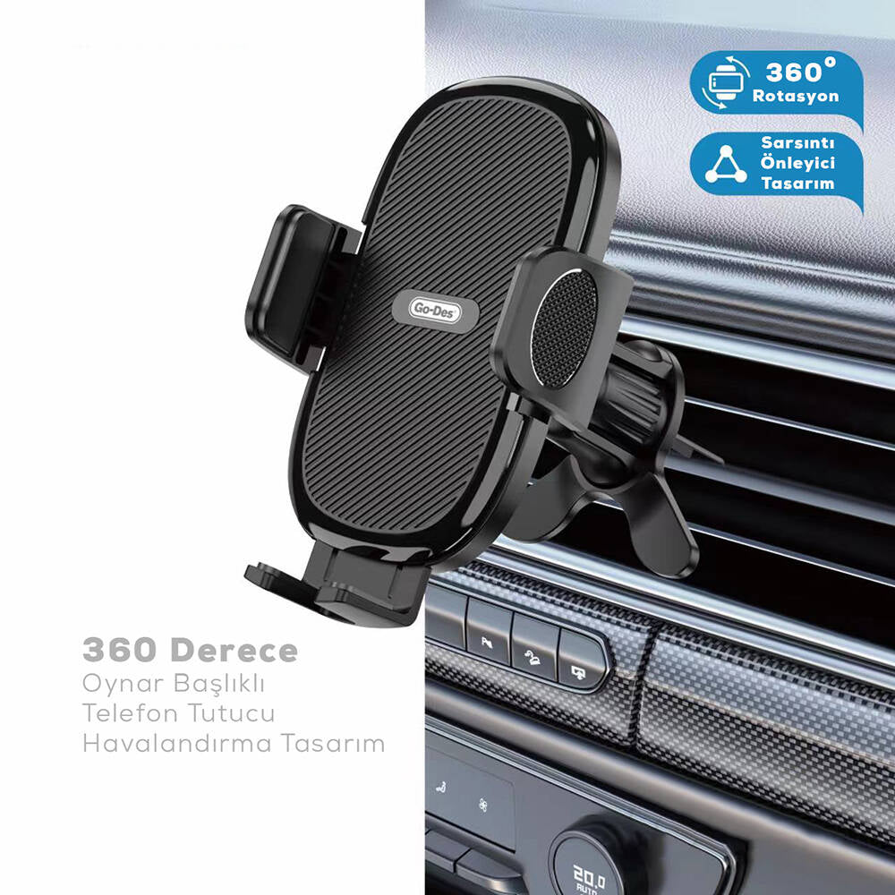 Go Des GD-HD936 360° Dönebilen ve Uzayan Başlıklı Araç Telefon Tutucu Siyah
