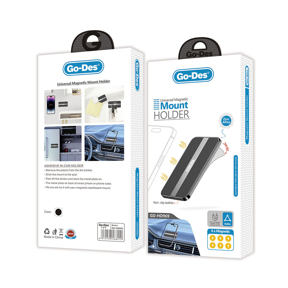 Go Des GD-HD969 Magnetic Flat Surface Car Phone Holder Black