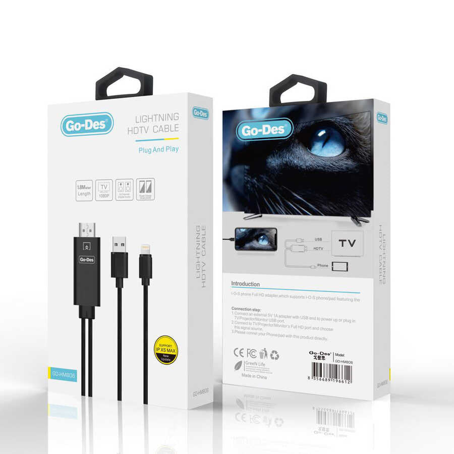 Go Des GD-HM806 Lightning To HDMI Cable Black