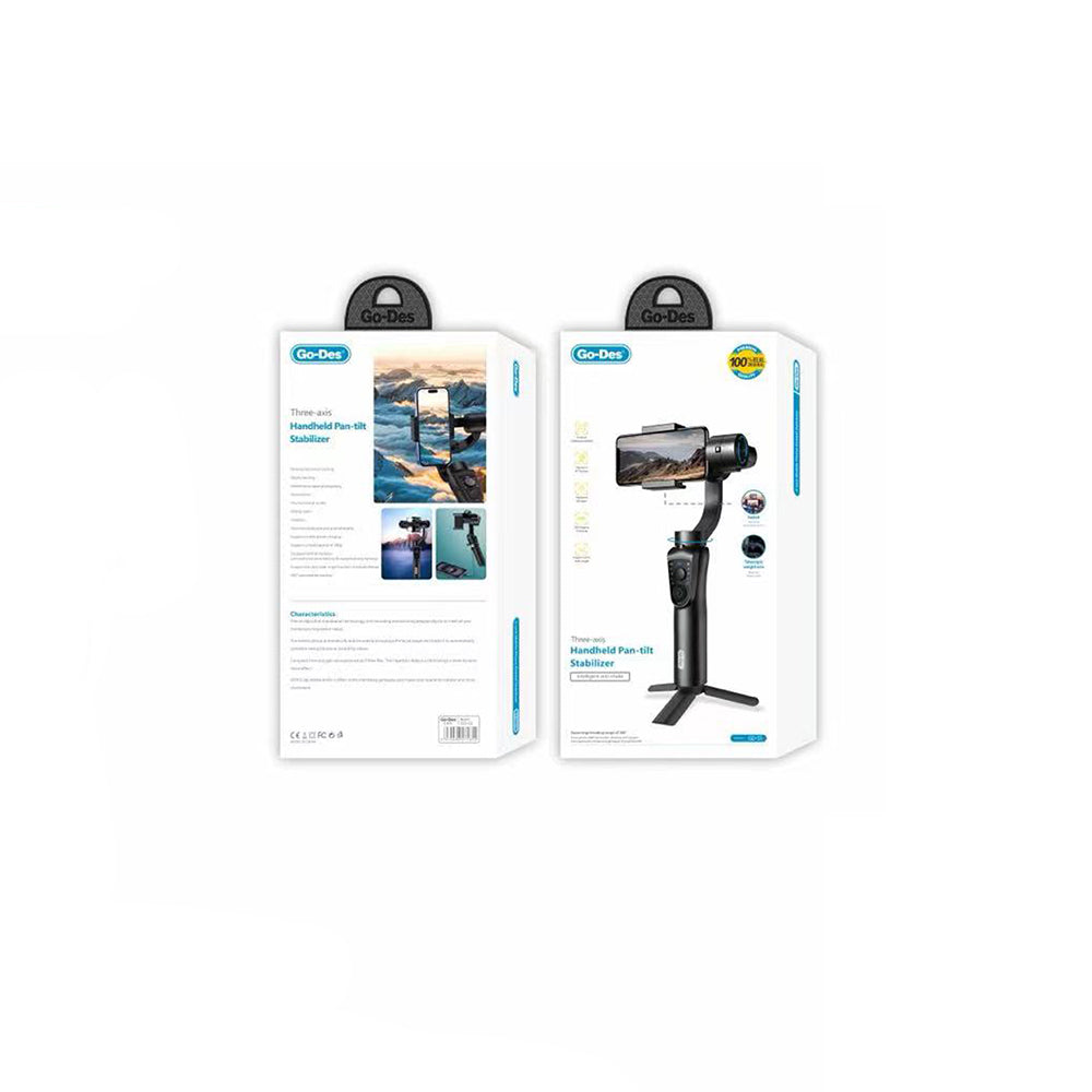 Go Des GD-S5 3-Axis Handheld Gimbal Stabilizer with Face Recognition Tracking LED Lighting Black