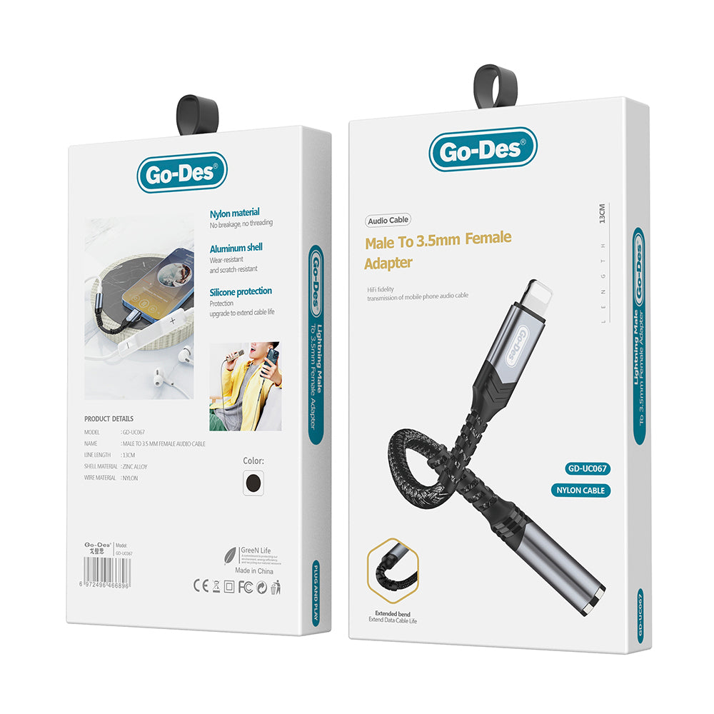 Go Des GD-UC067 Lightning to 3.5mm Aux Çevirici Ses Adaptörü Siyah