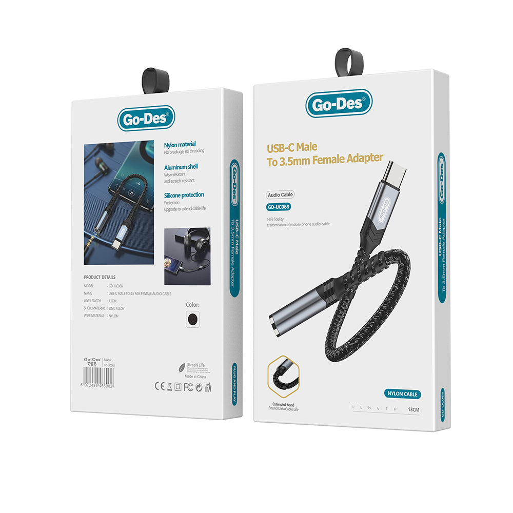 Go Des GD-UC068 Type-C to 3.5mm Aux Çevirici Ses Adaptörü Siyah