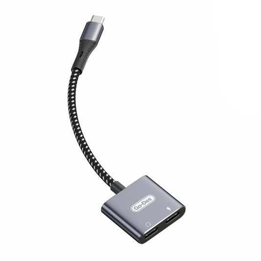 Go Des GD-UC161 2in1 Type-C to 3.5mm Hi-Fi Aux Converter Audio Adapter Gray