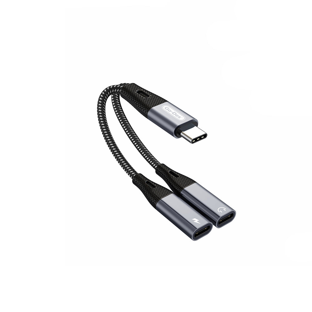 Go Des GD-UC163 Type-C 2in1 Charging and Audio Cable Black
