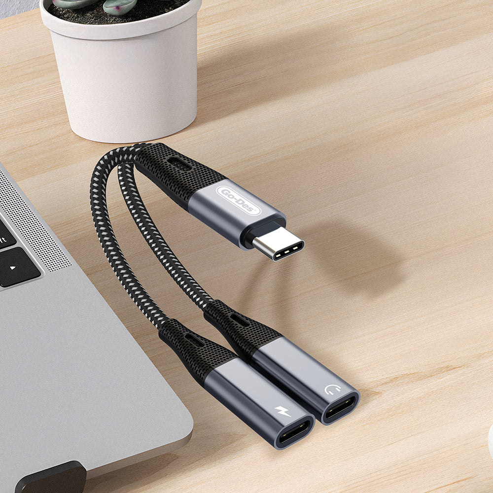 Go Des GD-UC163 Type-C 2in1 Charging and Audio Cable Black