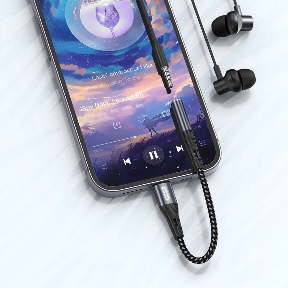 Go Des GD-UC166 Lightning to 3.5mm Aux Çevirici Örgülü Ses Adaptörü Gri