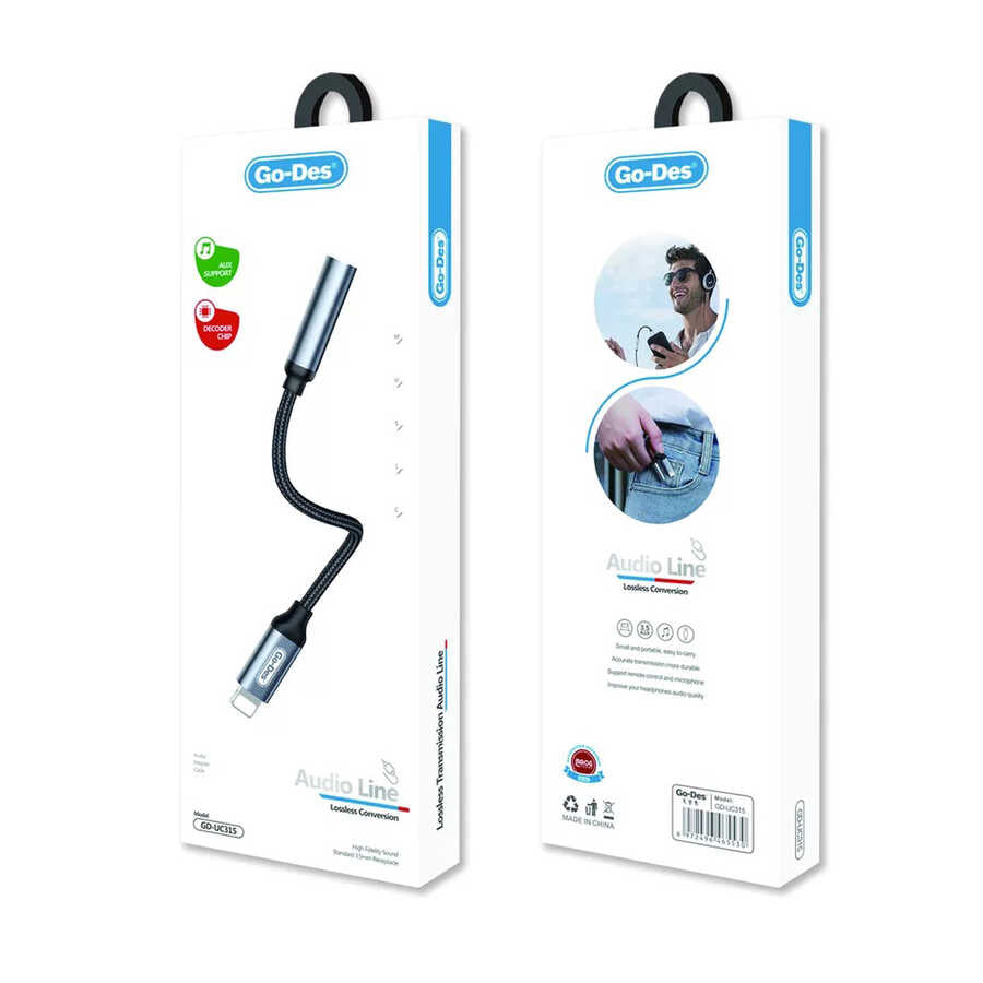 Go Des GD-UC315 Lightning to 3.5mm Aux Converter Black