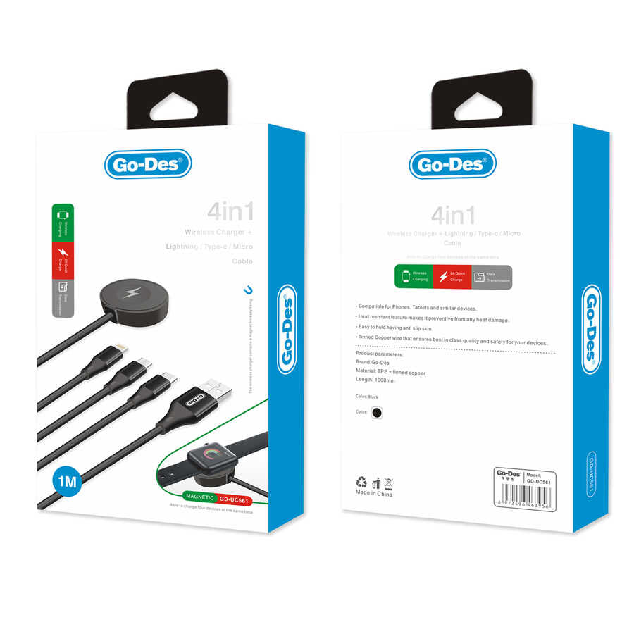 Go Des GD-UC561 4 in 1 USB Cable Black