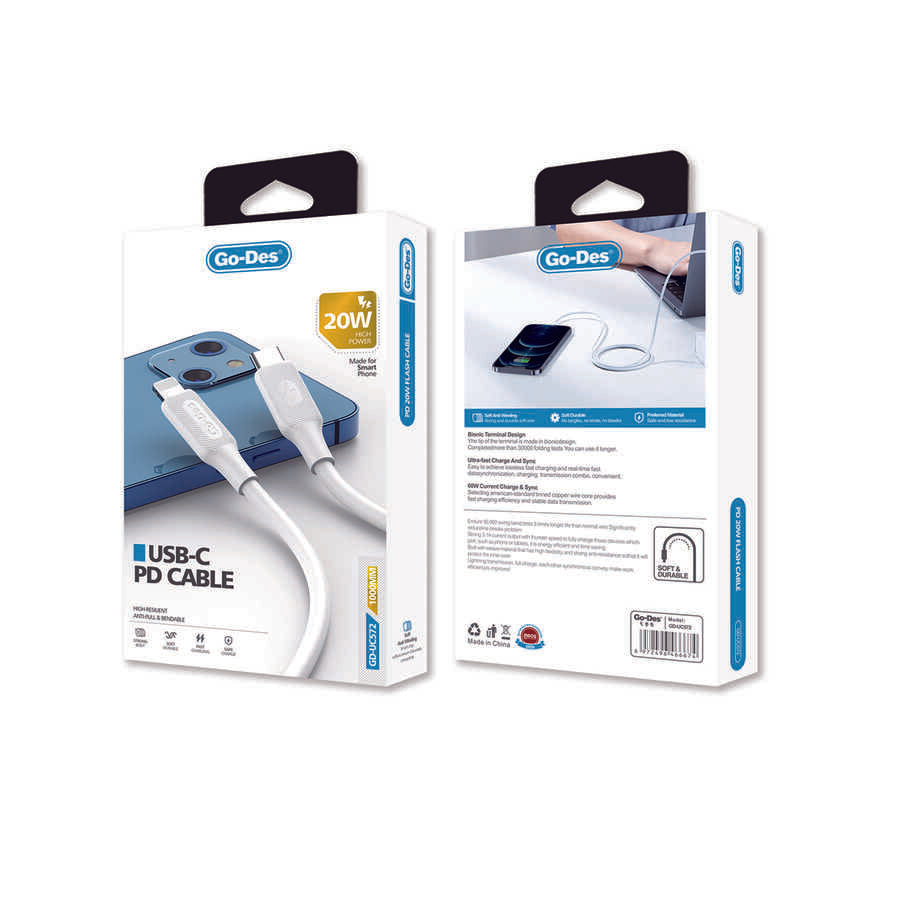 Go Des GD-UC572 Type-C to Lightning PD Fast Charging Cable 20W 1 meter White