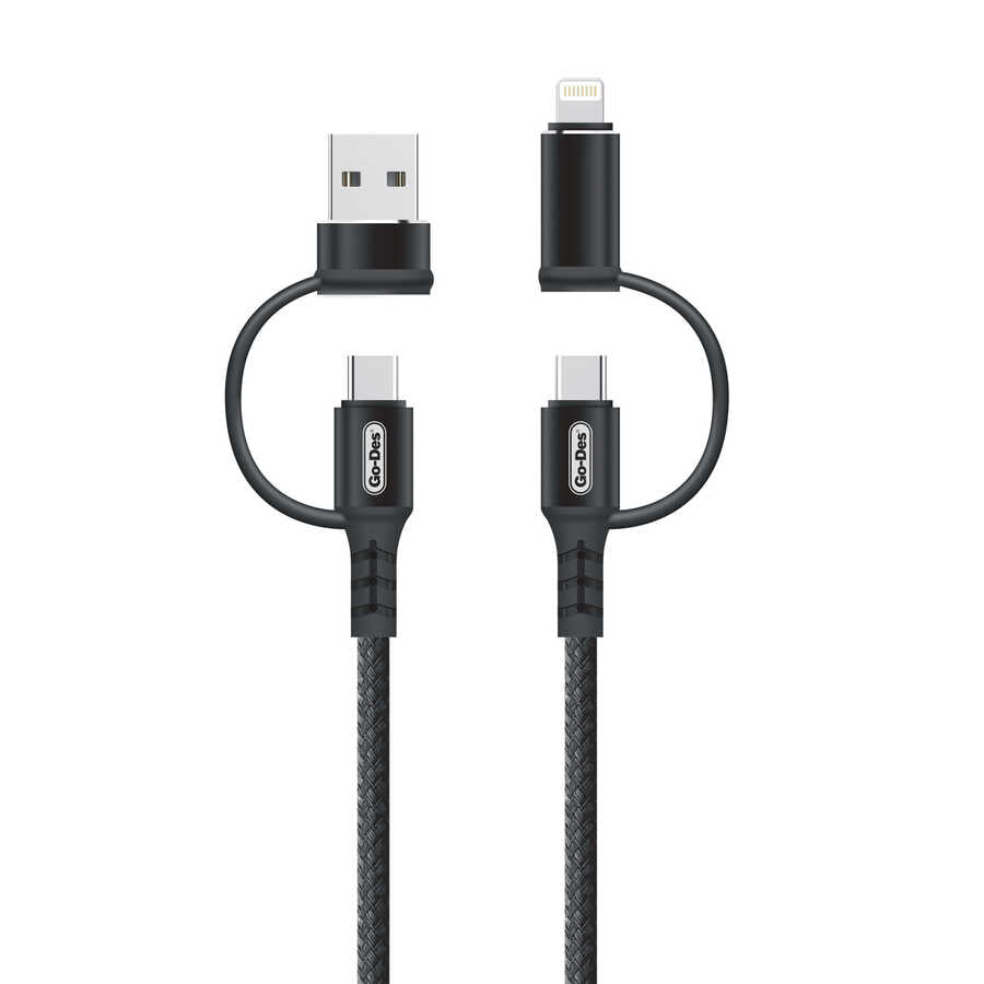 Go Des GD-UC587 4 in 1 Type-C-Lightning To PD-Usb Cable Black