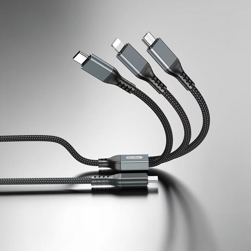 Go Des GD-UC617 3in1 Type-C to Lightning – Type-C – Micro USB Ultra Hızlı PD Şarj Kablosu 100W 1.2M Siyah