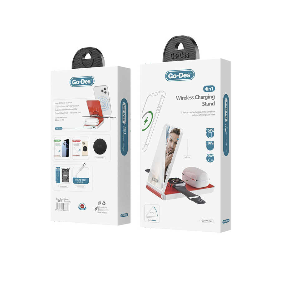 Go Des GD-WL766 Magnetic Wireless Fast Charging 4 in 1 Charging Station 30W White