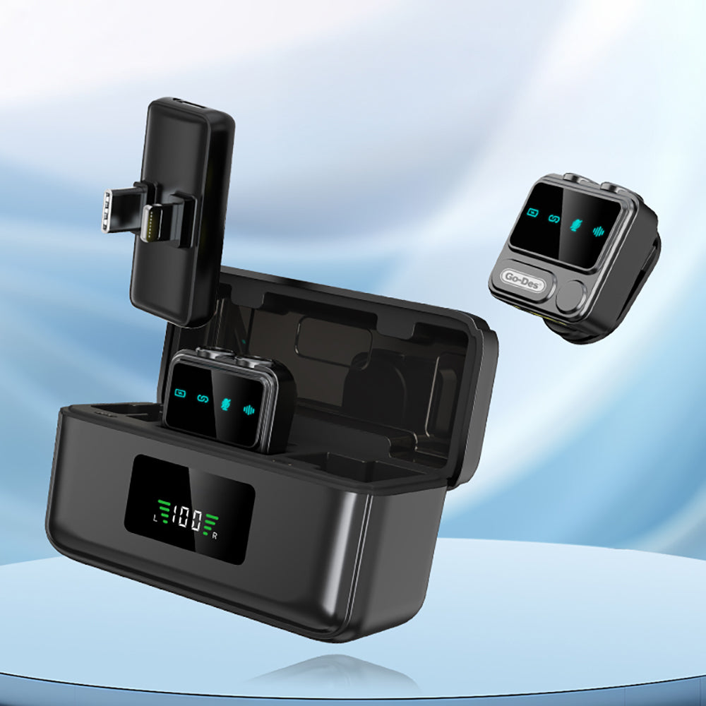 Go Des GD-WS307 2in1 Gürültü Engelleyici Özellikli Type-C ve Lightning Şarj Portlu Kablosuz Yaka Mikrofonu Siyah