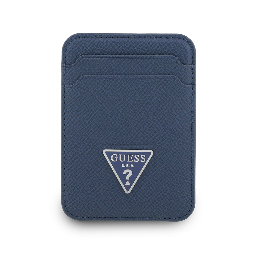 Guess Orjinal Lisanslı 2 Hazneli Üçgen Logolu Deri Magnetik Kartlık Mavi