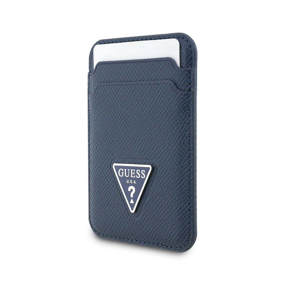 Guess Orjinal Lisanslı 2 Hazneli Üçgen Logolu Deri Magnetik Kartlık Mavi