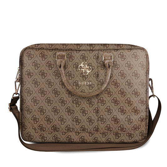 Guess Original Licensed 4G Patterned Large 4G Logo Shoulder Strap 15-inch Laptop Bag Brown