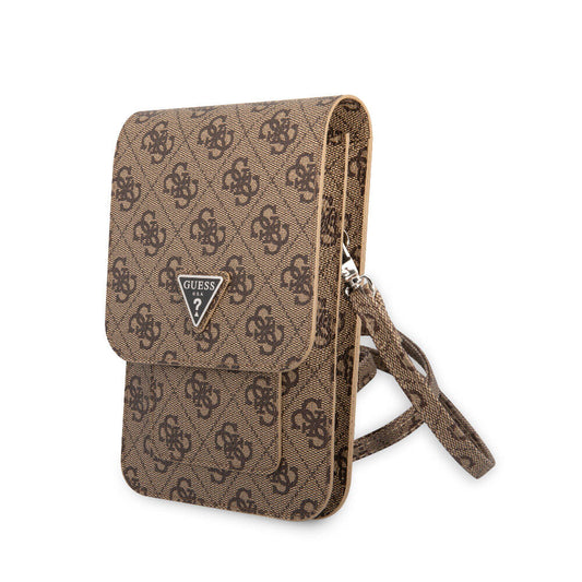 Guess Original Licensed 4G Patterned Triangle Logo 5-Chamber Bag with Hanging Magnet Cover, Brown