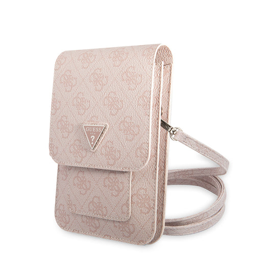 Guess Original Licensed 4G Patterned Triangle Logo 5-Chamber Bag with Hanging Magnet Cover, Pink
