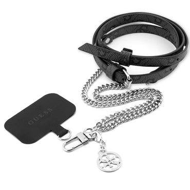 Guess Original Licensed 4G Patterned Chain 4G Metal Logo Crossbody PU Phone Strap Black