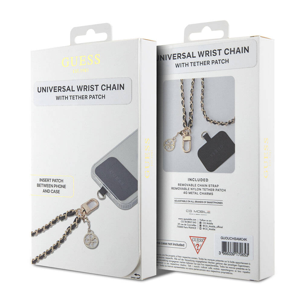 Guess Original Licensed 4G Logo Saffiano Phone Strap Chain with Rope Black